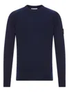 Stone Island Lightweight Wool Crew Neck Sweater With Raglan Sleeves In Blue