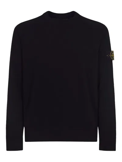 Stone Island Lightweight Wool Crew Neck Sweater With Raglan Sleeves Clothing In Black