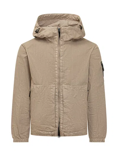 Stone Island Lightweight Zip-up Jacket With Hood In Neutral