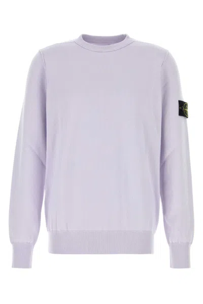 Stone Island Crew Neck Cotton Sweater With Removable Logo Patch In Purple