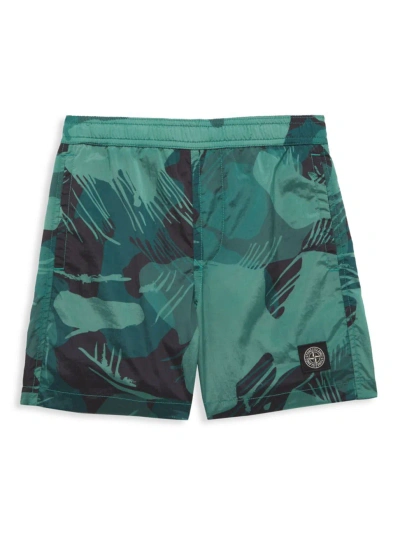 Stone Island Little Boy's & Boy's Leaf Print Swim Shorts In Emerald