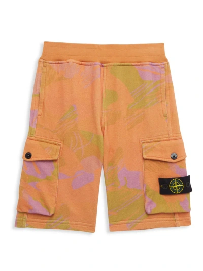 Stone Island Little Boy's & Boy's Printed Fleece Cargo Shorts In Orange