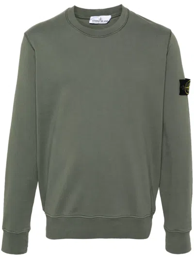 Stone Island Logo-appliqué Cotton Sweatshirt In Green