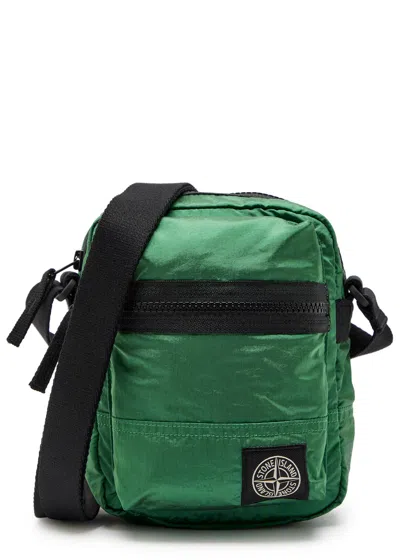 Stone Island Logo-appliquéd Nylon Pouch Bag In Green