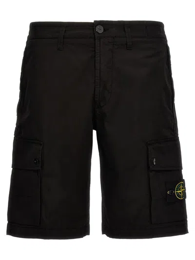 Stone Island Compass Patch Bermuda Shorts In Black