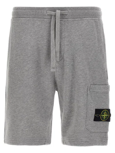 Stone Island Badge Logo Drawstring Bermuda Shorts In Grey