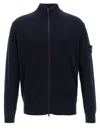 Stone Island Compass-patch Zip-up Cardigan In Blue