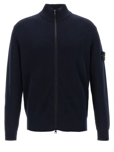 Stone Island Logo Badge Cardigan Sweaters And Cardigans Blue