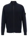 Stone Island High Collar Badge Cardigan In Blue