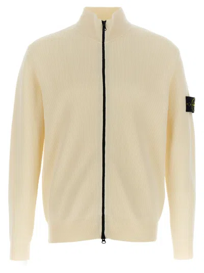 Stone Island Logo Badge Cardigan Sweaters And Cardigans White In Nude