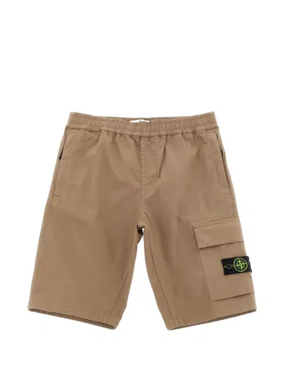 Stone Island Kids' Logo-badge Cotton Cargo Shorts In Brown
