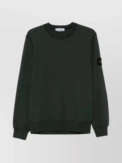 Stone Island Logo Badge Crewneck Knitwear With Ribbed Finish In Green