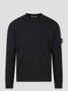 Stone Island Brushed Organic Cotton Fleece Sweatshirt With Ribbed Inserts In Blue