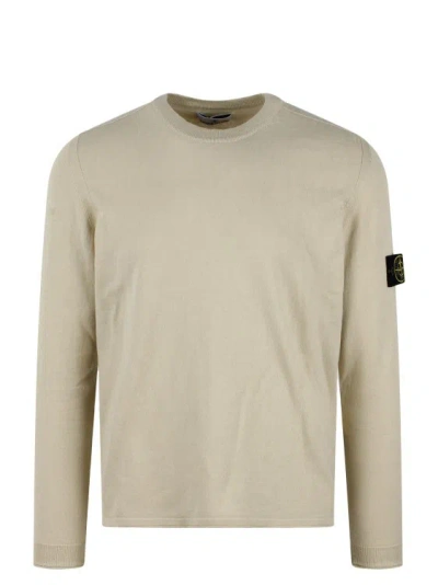 Stone Island Logo Badge Crewneck Sweater In Neutrals