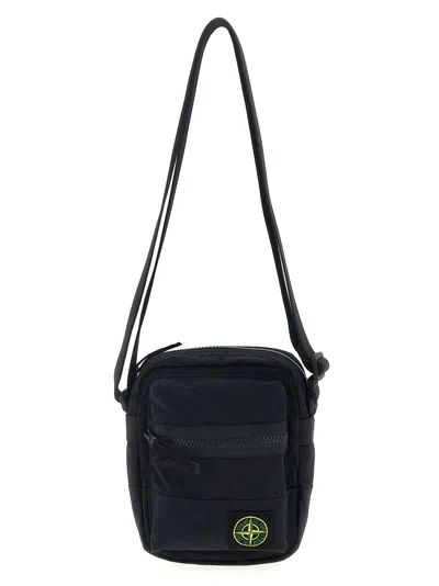 Stone Island Logo Badge Crossbody Bag Crossbody Bags Black