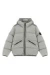 Stone Island Junior Logo Patch Hooded Down Jacket In Gray