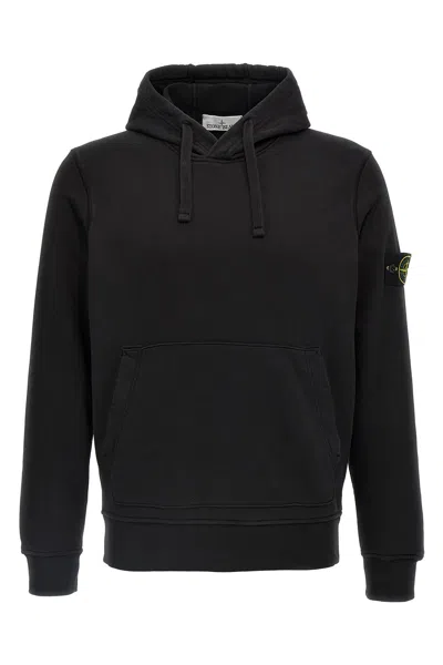 Stone Island Logo Badge Hoodie In Black