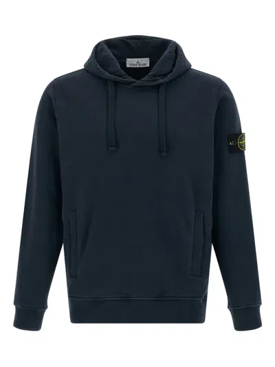 Stone Island Logo-badge Hoodie In Blue