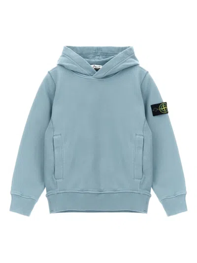 Stone Island Kids' Logo Badge Hoodie In Blue