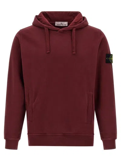 Stone Island Logo Badge Hoodie In Burgundy