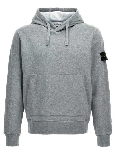 Stone Island Logo Badge Hoodie In Gray