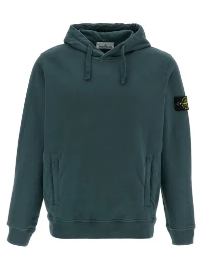 Stone Island Logo Badge Hoodie Sweatshirt Green In Gold