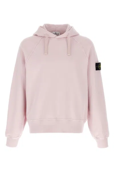 Stone Island Logo Badge Hoodie In Pink