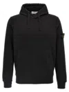 Stone Island Black Cotton Hoodie With Logo Patch