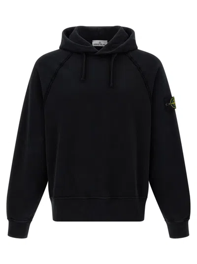 STONE ISLAND LOGO BADGE HOODIE SWEATSHIRT BLACK