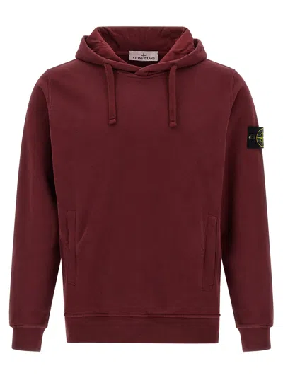 STONE ISLAND LOGO BADGE HOODIE SWEATSHIRT BORDEAUX