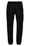 Stone Island Brushed Cotton Joggers With Adjustable Drawstring And Side Logo Badge In Black