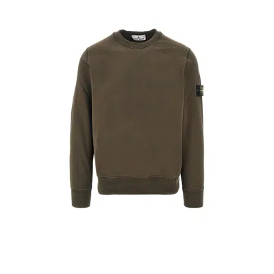 Stone Island Logo Badge Organic Cotton Sweatshirt In Brown