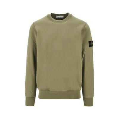 Stone Island Logo Badge Organic Cotton Sweatshirt In Green