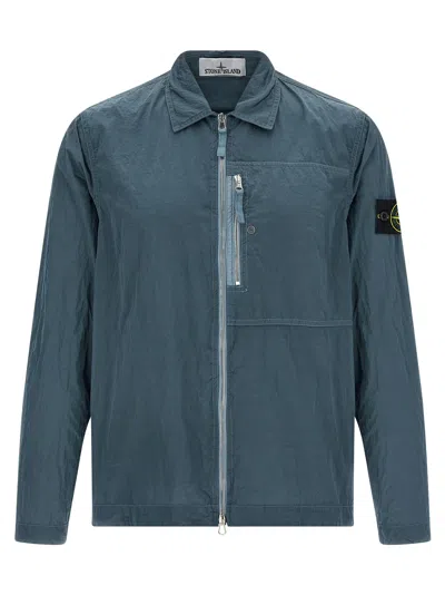 STONE ISLAND LOGO BADGE OVERSHIRT SHIRT AND BLOUSE BLUE