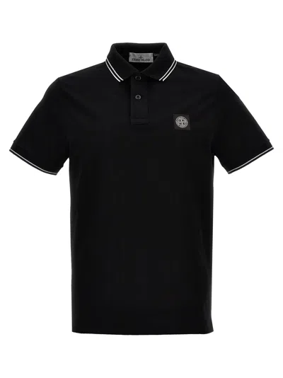 Stone Island Slim Fit Short Sleeve Polo Shirt With Compass Patch In Black