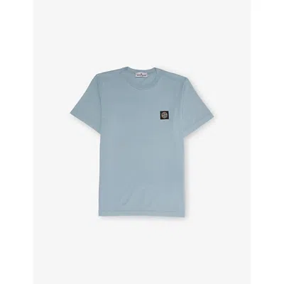 Stone Island Kids' Azzurro Polvere Logo-badge Short-sleeve Cotton-jersey T-shirt In Blue
