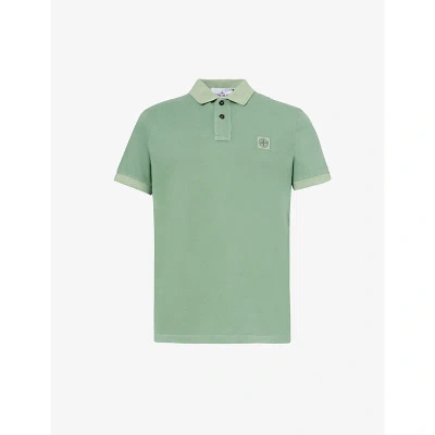 Stone Island Mens Light Green Logo-badge Slim Fit Cotton Polo Shirt
