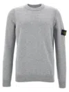 Stone Island Lightweight Wool Crew Neck Sweater With Raglan Sleeves Clothing In Gray