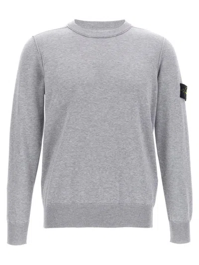 Stone Island Logo Badge Crewneck Sweater In Organic Cotton In Gray