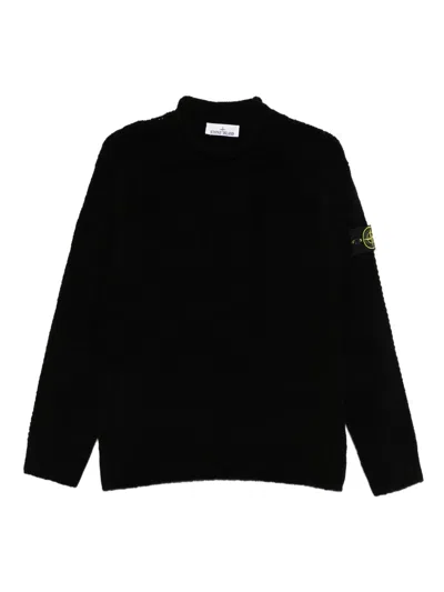 Stone Island Wool Round Neck Sweater In Black