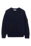 Stone Island Crewneck Knit With Ribbed Details In Blue