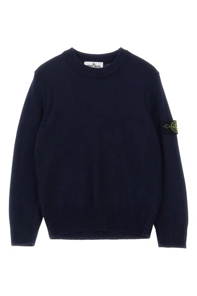 Stone Island Crewneck Knit With Ribbed Details In Blue