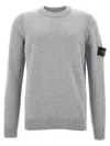 Stone Island Lightweight Wool Crew Neck Sweater With Raglan Sleeves Clothing In Gray