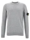 Stone Island Lightweight Wool Crew Neck Sweater With Raglan Sleeves Clothing In Gray