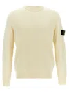 Stone Island Regular-fit Crewneck Sweatshirt With Ribbed Inserts In White