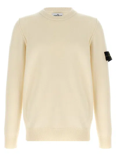 Stone Island Ivory Ribbed Knit Sweater With Crew Neckline In Multi