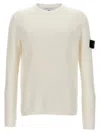 Stone Island Blue Compass Motif Crew Neck Sweatshirt For Men In White