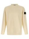 Stone Island Off White Crewneck Logo Sweatshirt In Multi