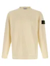 Stone Island Off White Crewneck Logo Sweatshirt In Nude