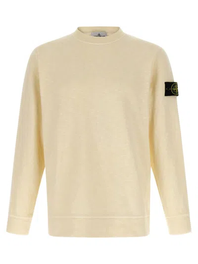 Stone Island Off White Crewneck Logo Sweatshirt In Nude